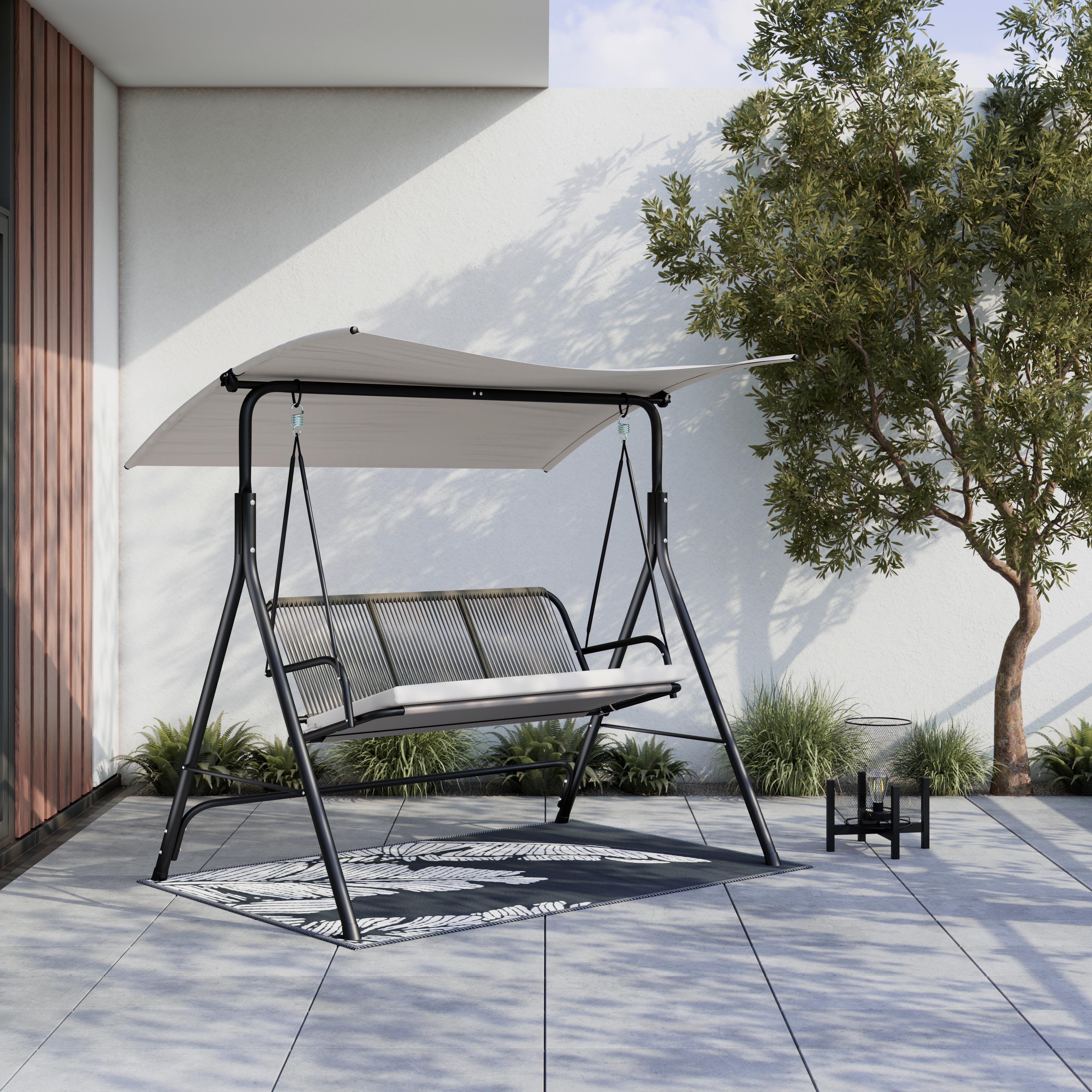 Hollywoodschaukel Savanna Hellgrau Outdoorstoff/Metall - Hellgrau/Schwarz, MODERN, Textil/Metall (170/162/120cm) - Bessagi Garden