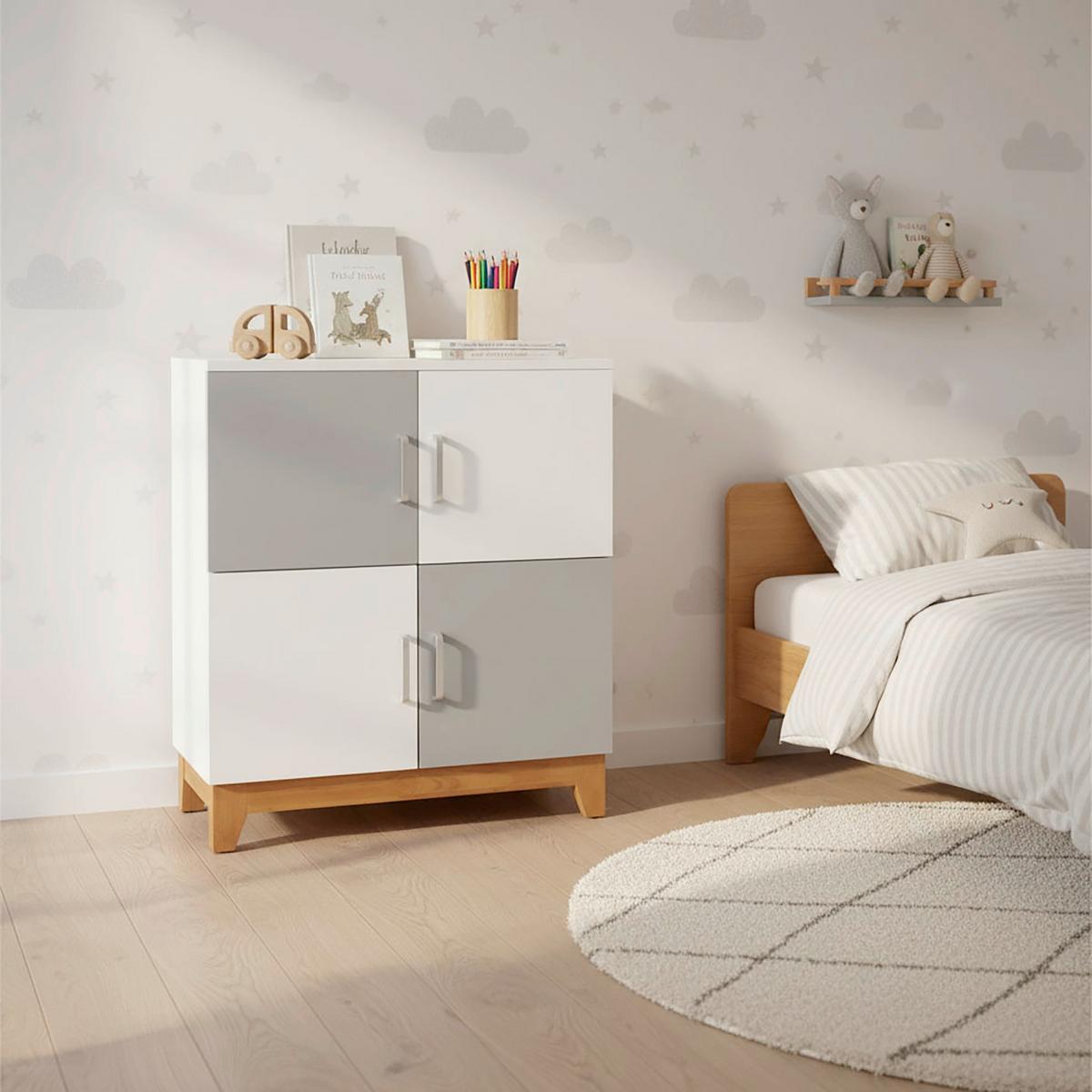 Kinderkommode Danny Weiß/Grau MDF - Silberfarben/Weiß, MODERN, Holz/Holzwerkstoff (60/70/34cm) - Bessagi Kids