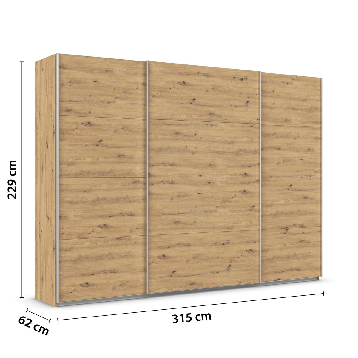 Ormar S Kliznim Vratima Feldkirch - hrast Artisan/boje aluminija, Moderno, drvni materijal/metal (315/229/62cm)