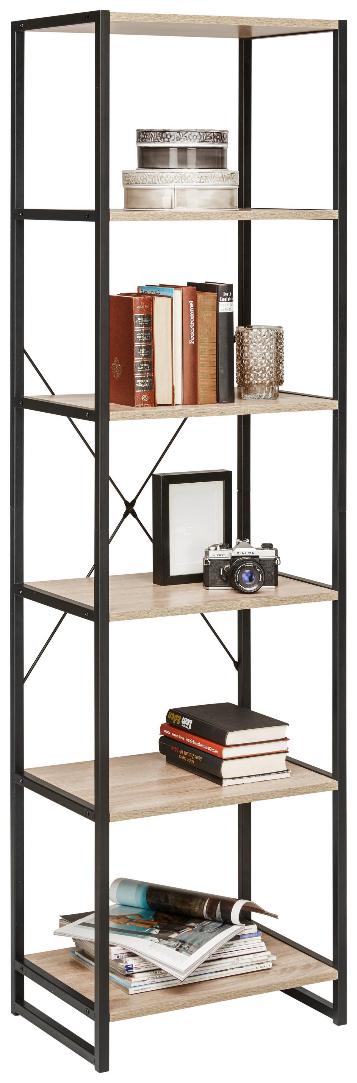 Polica Bono - crna/hrast Sonoma, Moderno, drvni materijal/metal (50/180/35cm) - Modern Living