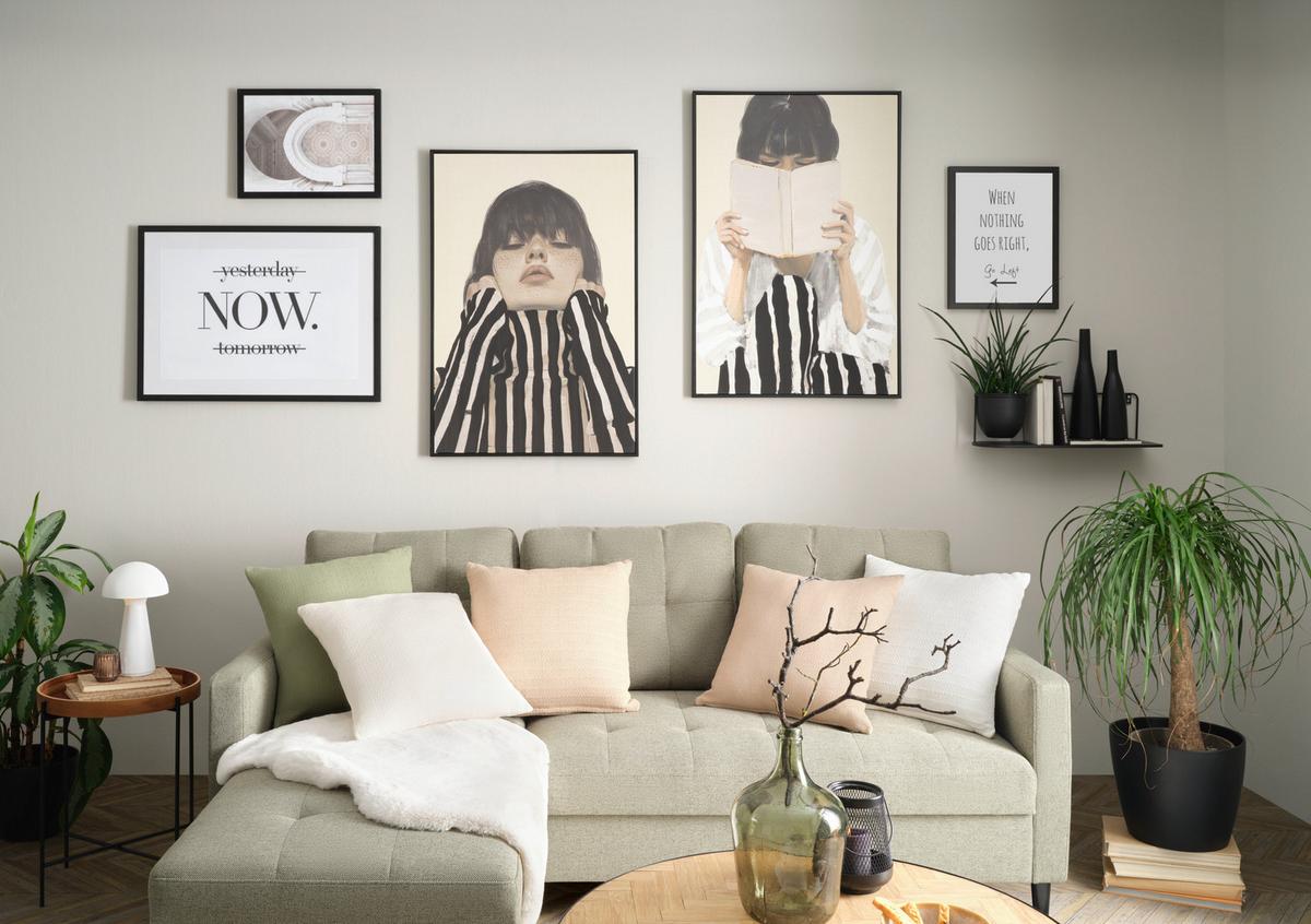Keilrahmenbild Denise Small Schwarz/Beige - Beige/Schwarz, MODERN, Holzwerkstoff/Kunststoff (60/90cm) - Premium Living