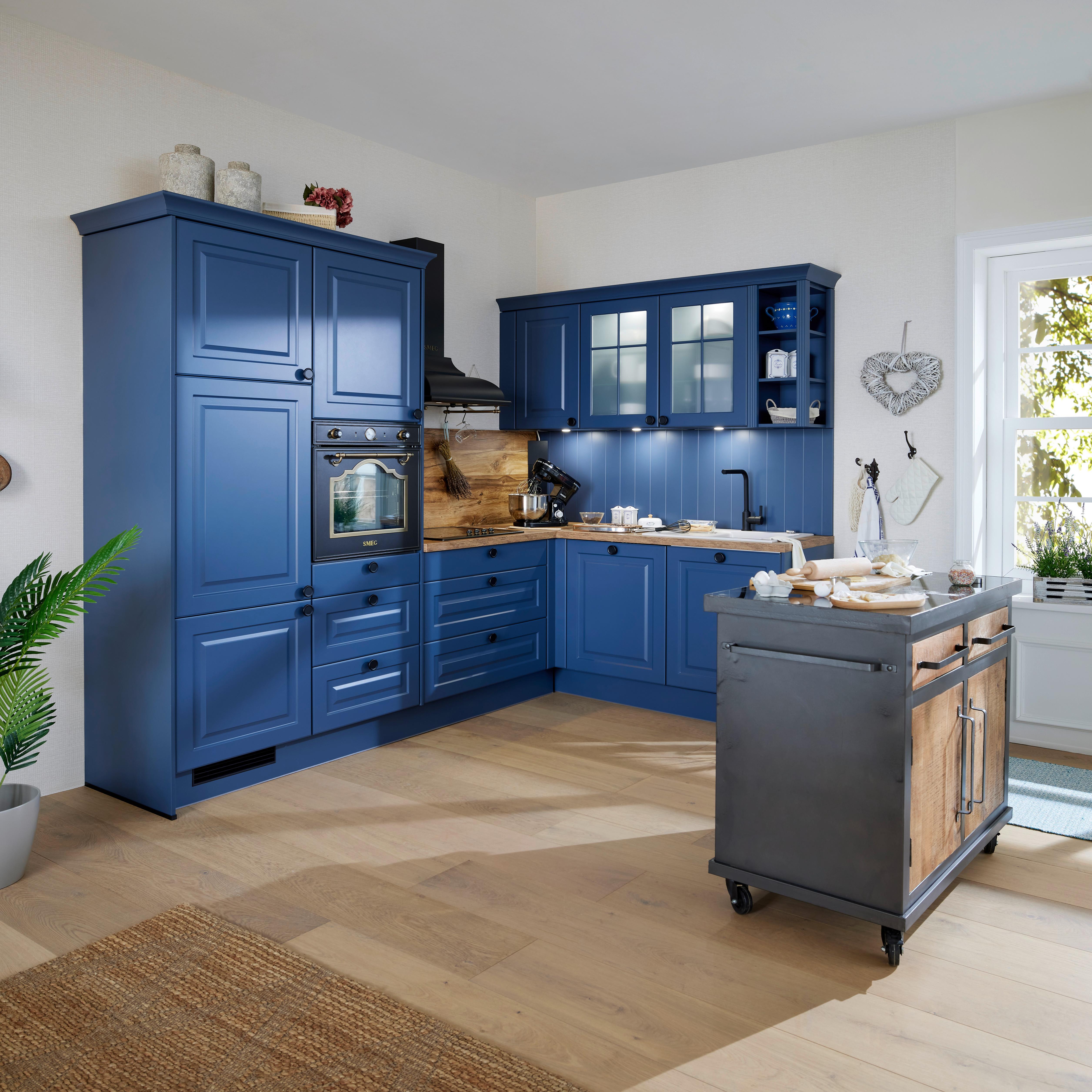 Einbauküche ca. 278,2x186,6cm Blau - Blau, Holzwerkstoff (278,2/186,6cm) - Impuls