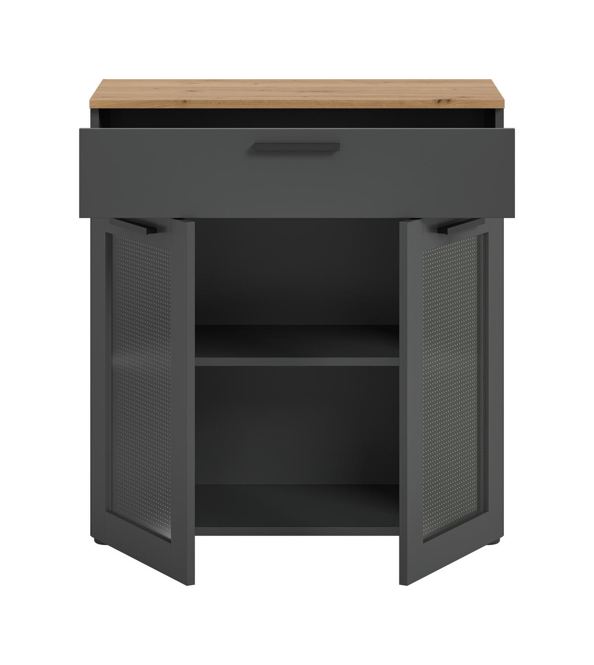 Vitrina Niklas - siva/hrast Artisan, Design, staklo/drvni materijal (78/84/38cm) - Modern Living