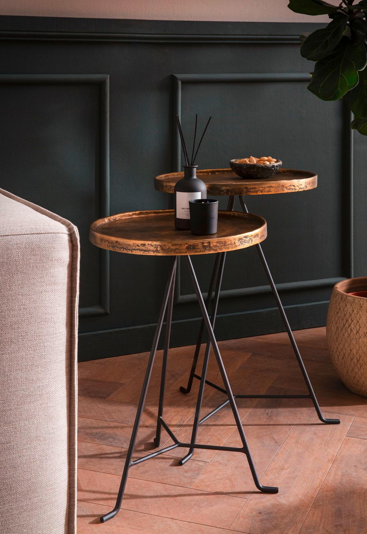 BEISTELLTISCHSET WL7.212 - Goldfarben/Schwarz, Design, Metall - Livetastic