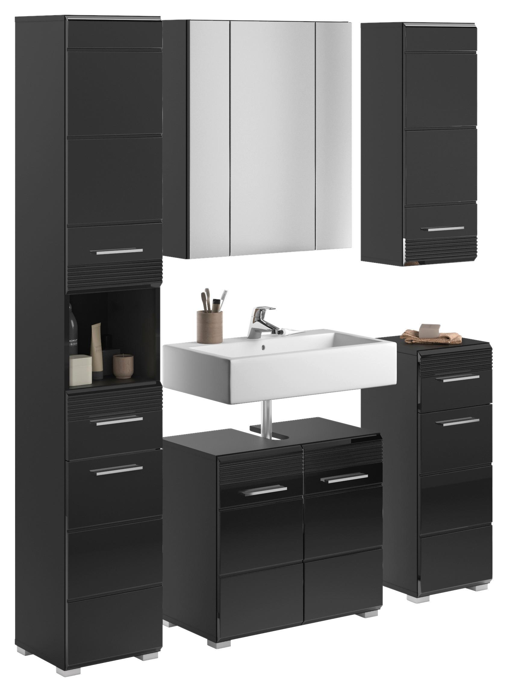 Kopalnica Linus, Črna - srebrne barve/črna, Moderno, umetna masa/steklo (120cm) - MID.YOU