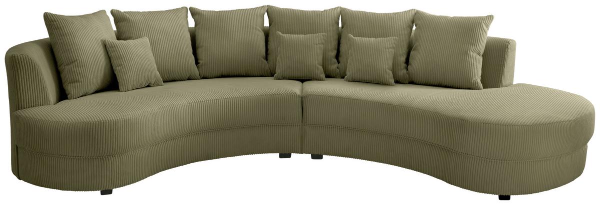 Wohnlandschaft Limoncello m. Hocker ca. 300x160cm Olivgrün - Schwarz/Olivgrün, Design, Kunststoff/Textil (300/160cm) - Livetastic