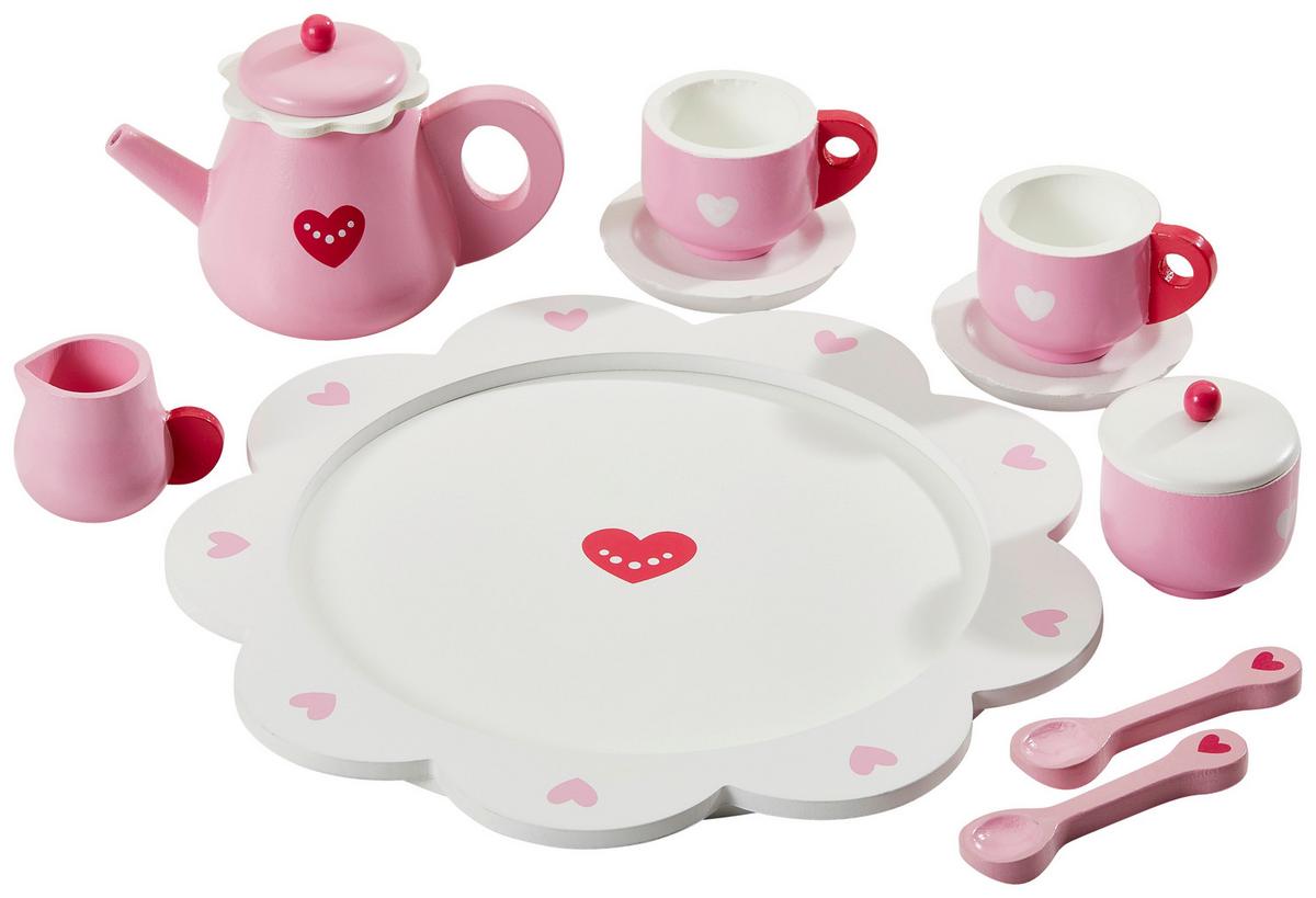 ZESTAW NACZYŃ DO ZABAWY SERCE - różowy/biały, Basics, materiał drewnopochodny (24/9,5cm) - My Baby Lou