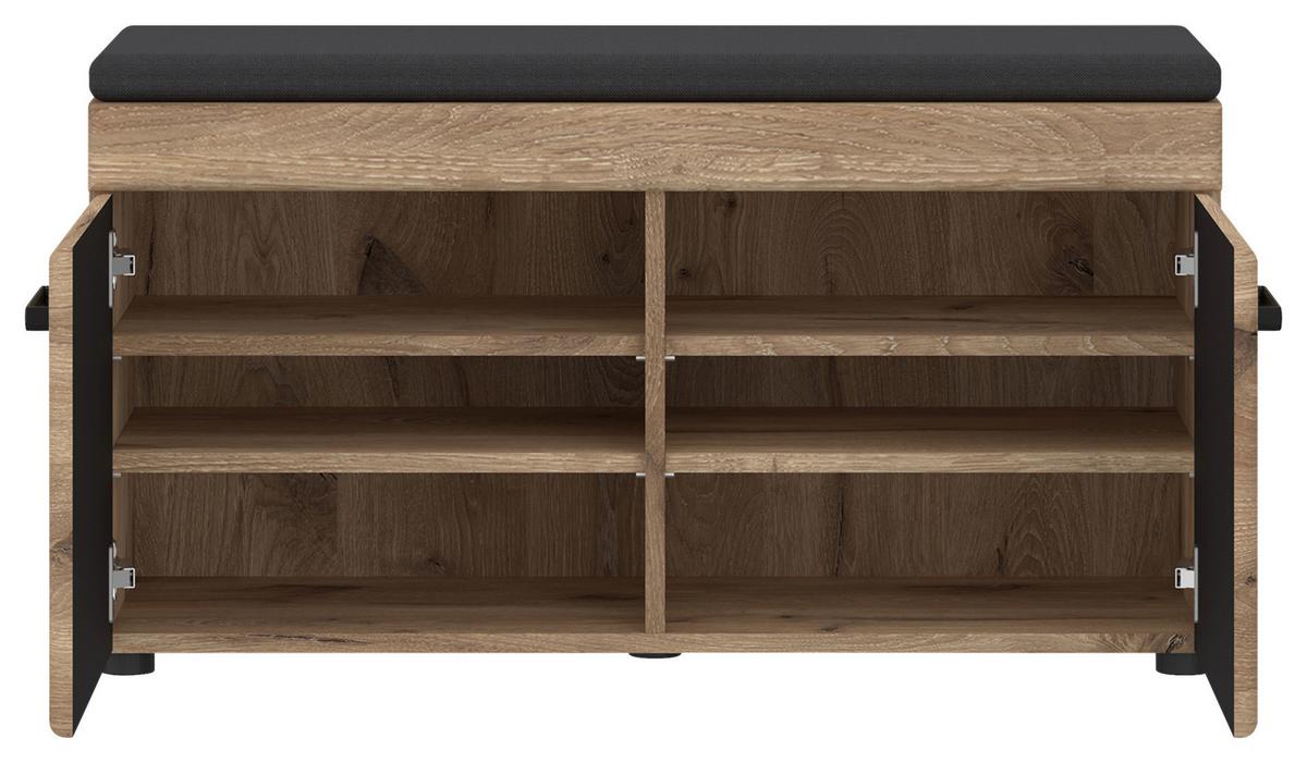 Bancă pentru hol GRANO - culoare lemn stejar/gri, Trend, textil/material pe bază de lemn (92,8/47/38cm) - Modern Living