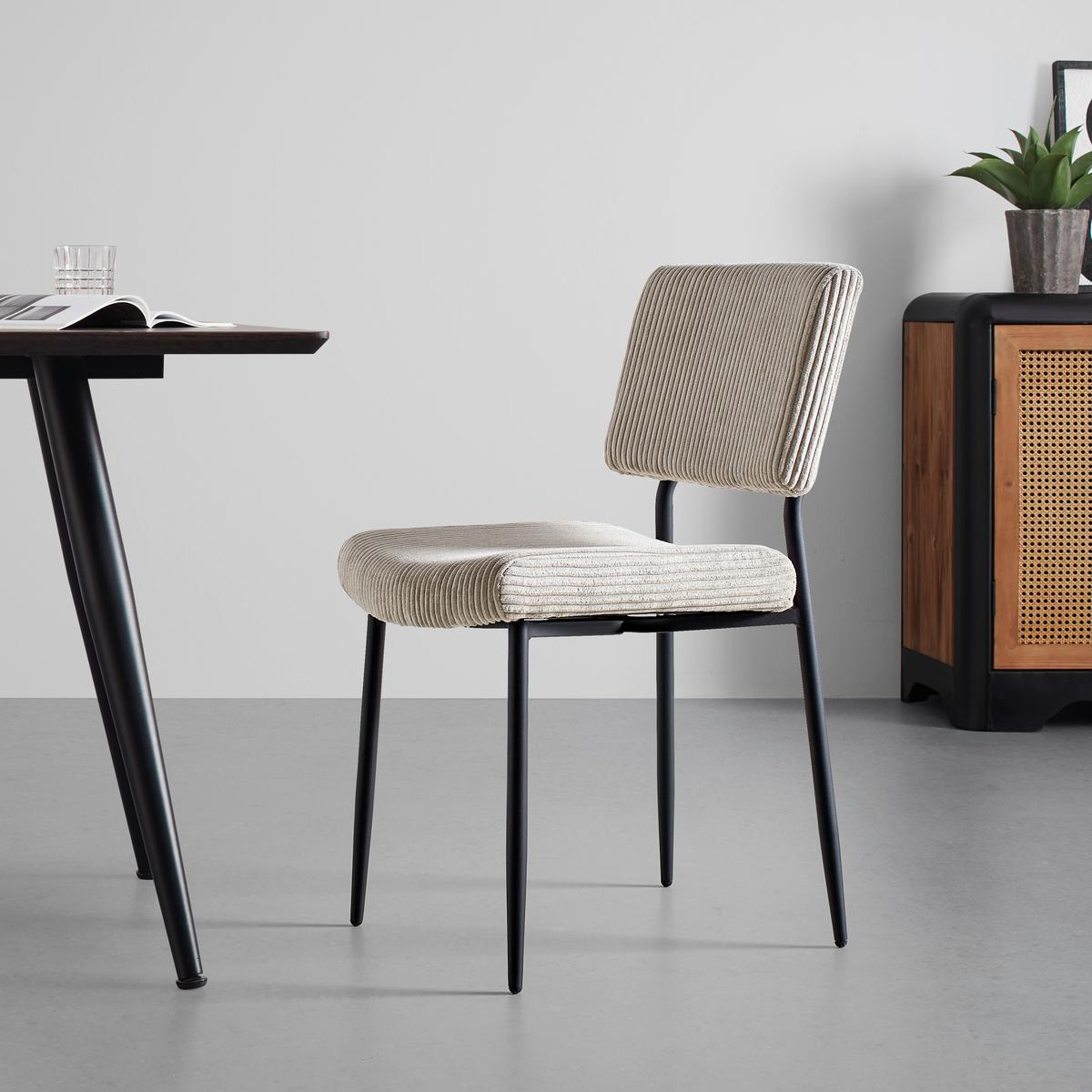 Stol Elia, Bež, Rebrasti Žamet - črna/bež, Moderno, kovina/tekstil (56/85/47cm) - Bessagi Home