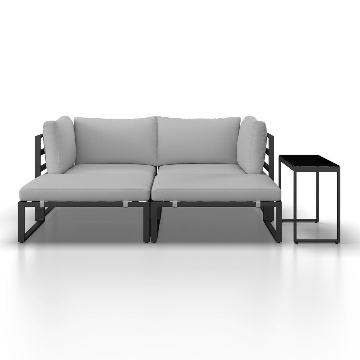 Loungegarnitur Valentina Grau Metall/Outdoorstoff +Abdeckung - Schwarz/Grau, MODERN, Glas/Textil (90/65/74cm) - Bessagi Garden