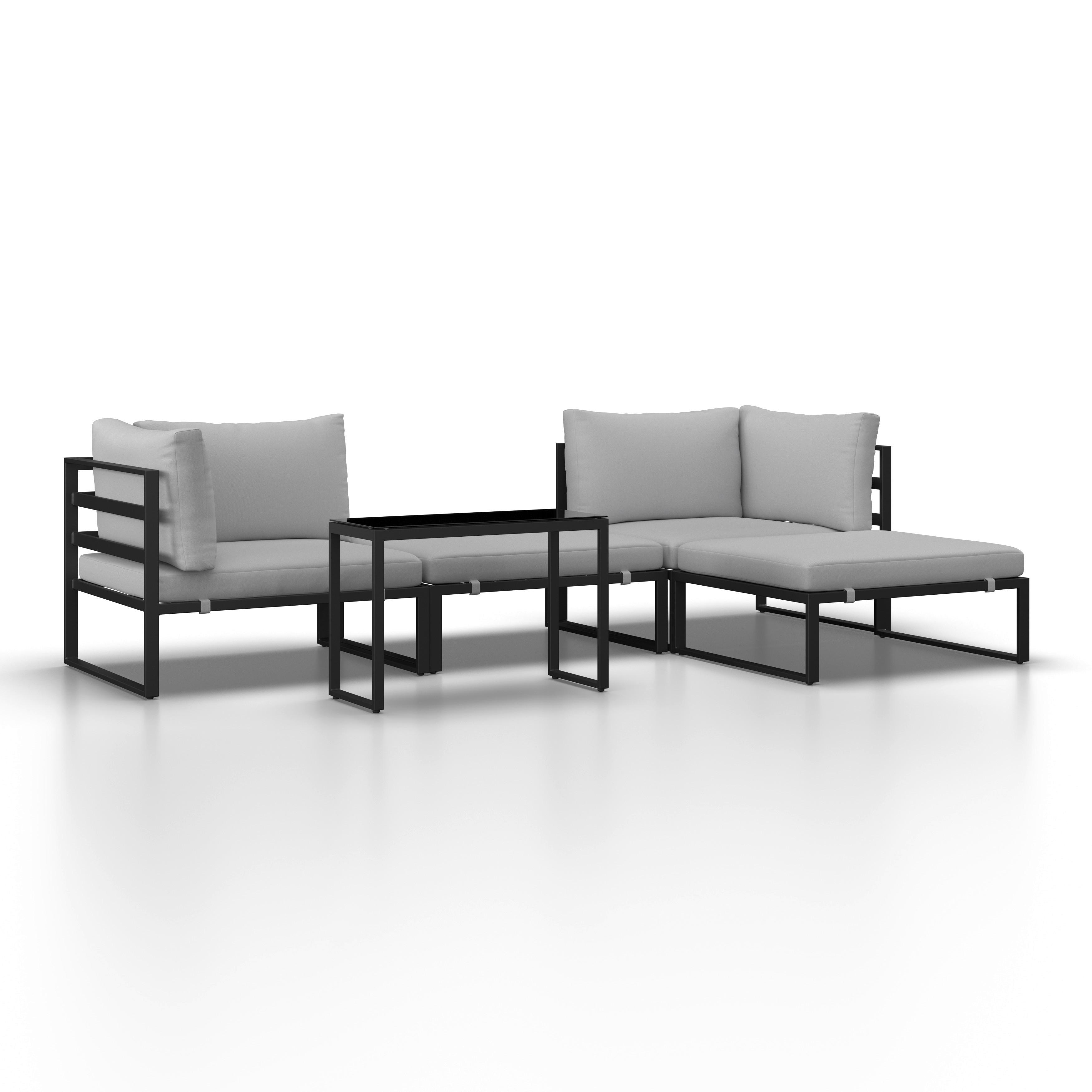 Lounge Garnitura Valentina, Siva, 3-Delno - siva/črna, Moderno, kovina/steklo (90/65/74cm) - Bessagi Garden