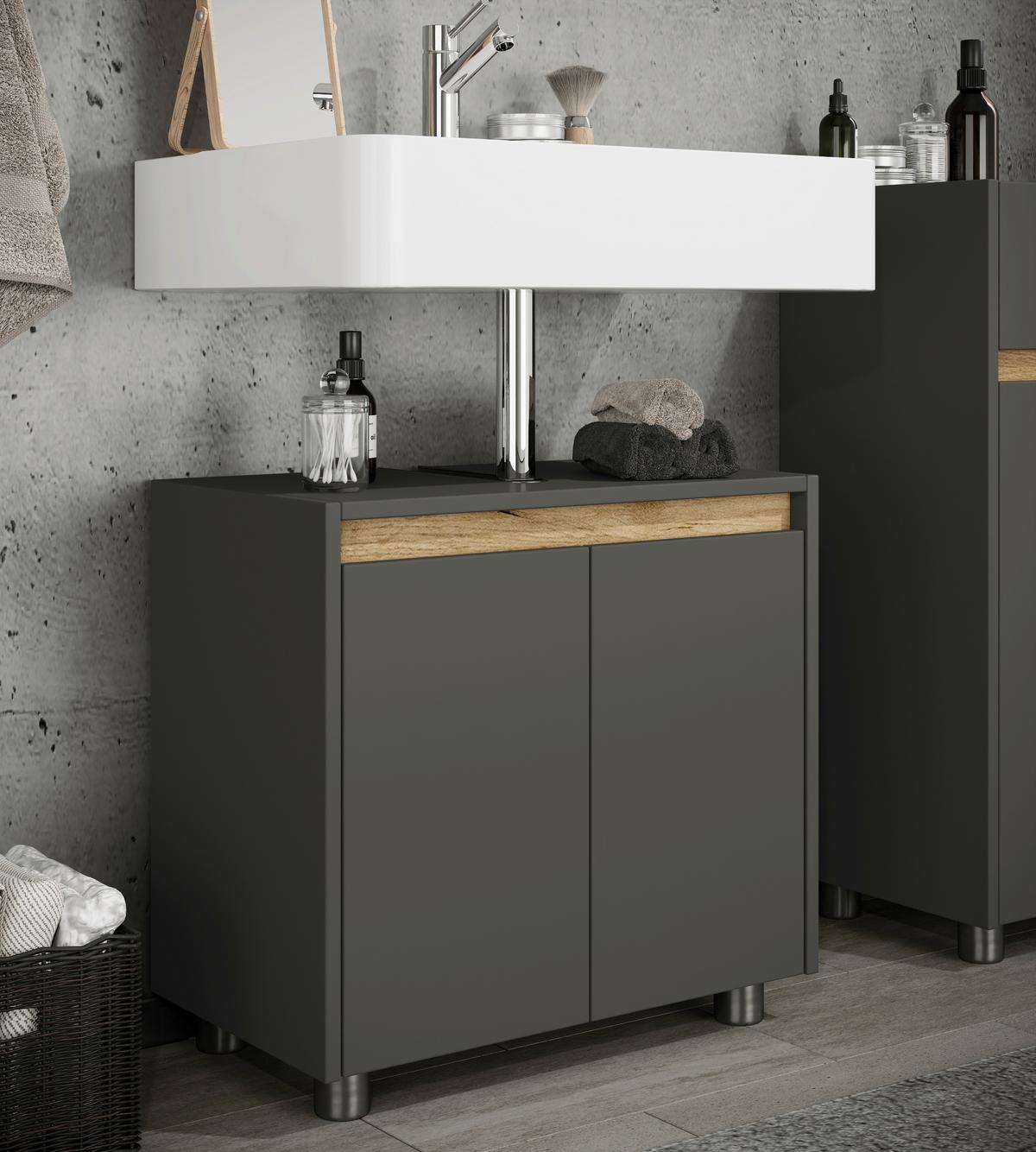 Waschbeckenunterschrank Cosila - Honigeiche/Anthrazit, Trend, Holzwerkstoff/Kunststoff (57/55/33cm) - MID.YOU
