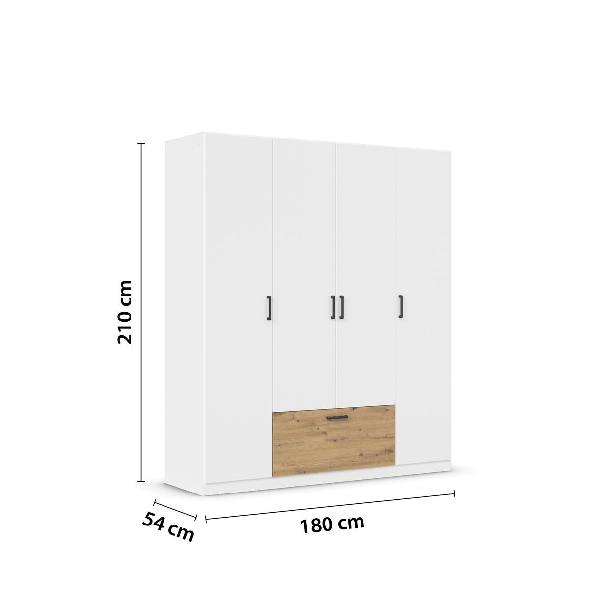 Omara Za Oblačila Bari, Bela, Barva Hrasta - siva/bela, Basics, kovina/leseni material (181/210/54cm) - Boxxx