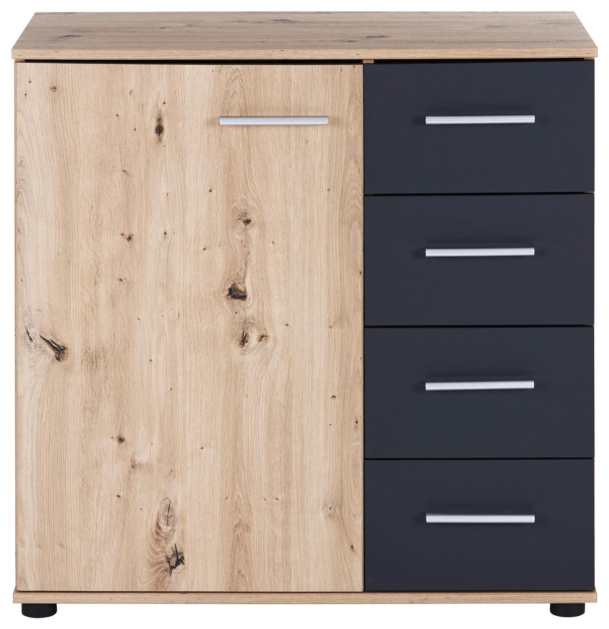 Comodă Katrin - culoare lemn stejar/grafit, Konventionell, material pe bază de lemn (81/83/41cm) - Best Price