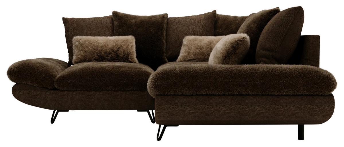 Wohnlandschaft Bormio - Dunkelbraun/Schwarz, Modern, Textil/Metall (276/276cm) - Premium Living