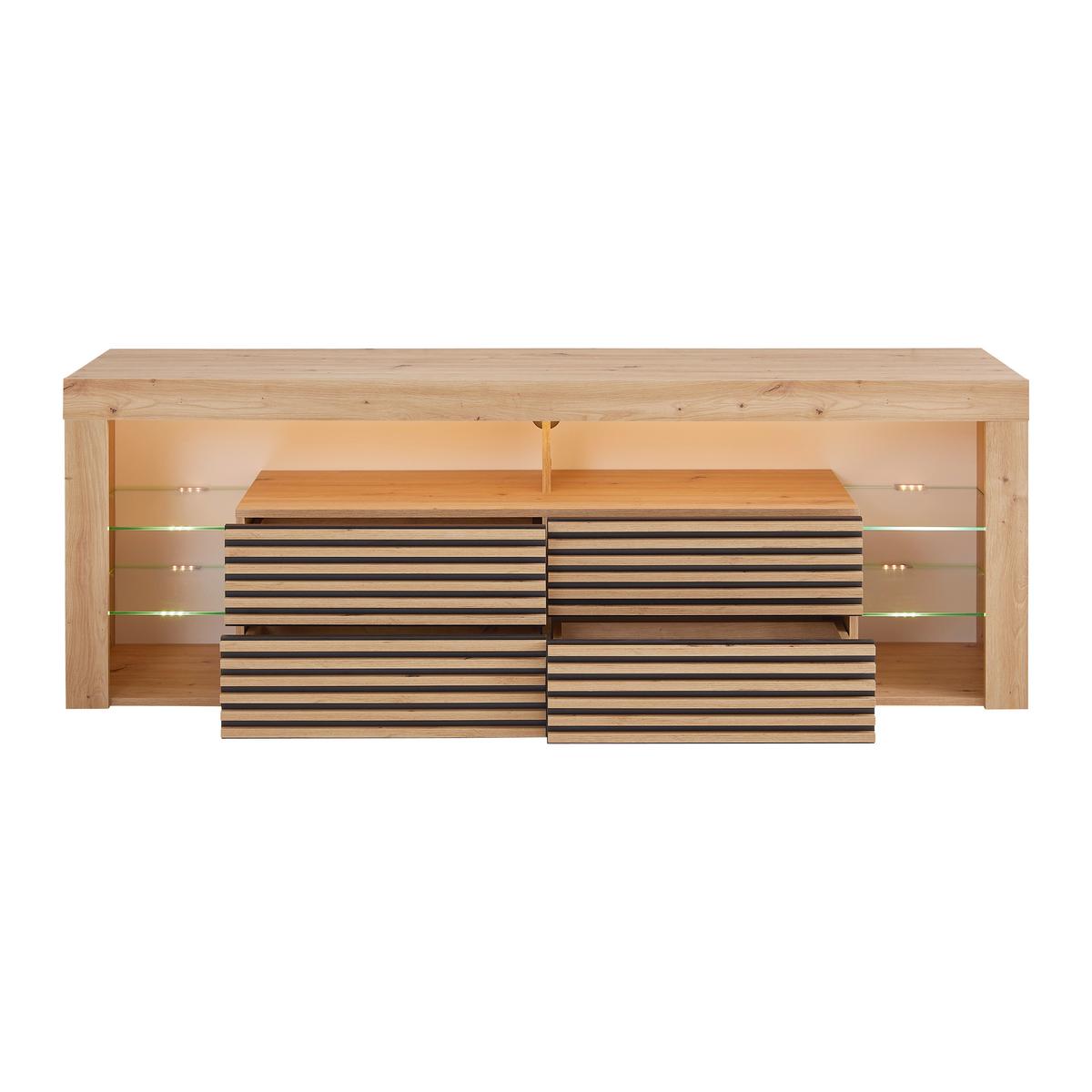 Lowboard Goal 2.0 Eiche Artisan - Schwarz/Eiche Artisan, Modern, Glas/Holzwerkstoff (180/67/44cm) - Mömax