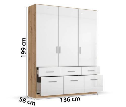 Ruhásszekrény Fehér-tölgy Szín Celle - alumínium színű/Artisan tölgy, Modern, műanyag/faalapú anyag (136/197/54cm)