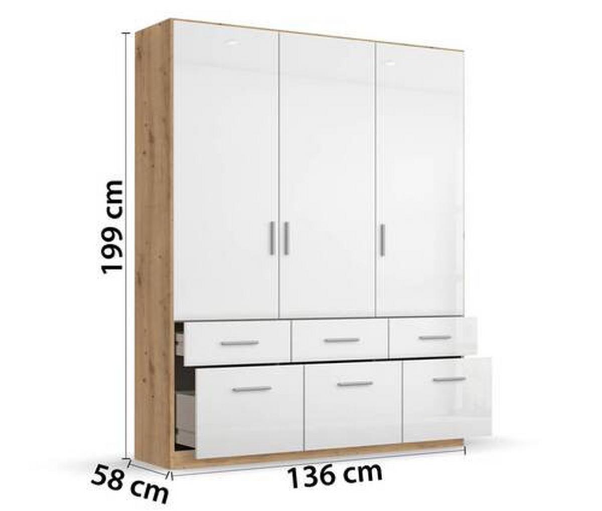 Ruhásszekrény Fehér-tölgy Szín Celle - alumínium színű/Artisan tölgy, Modern, műanyag/faalapú anyag (136/197/54cm)