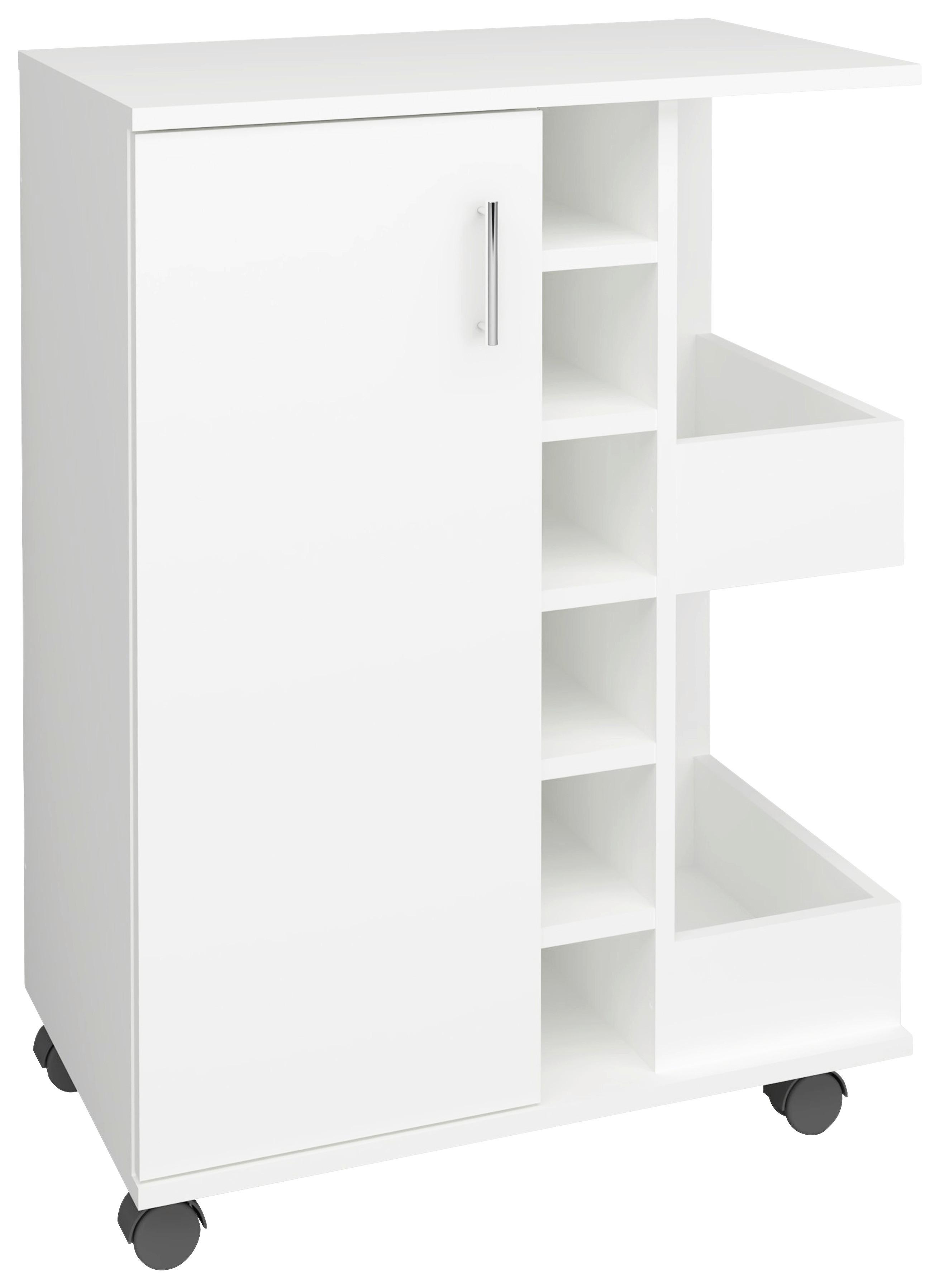 SERVIERWAGEN ESILO KW M - Weiss/Silberfarben, Design, Holzwerkstoff/Kunststoff (63/85/40cm) - MID.YOU