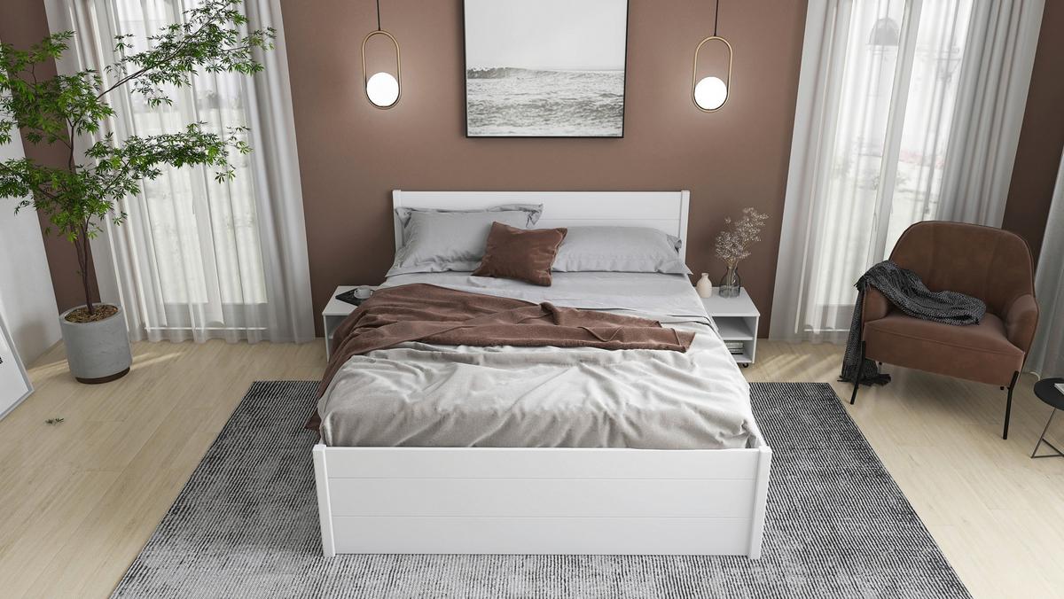 Stauraumbett Efektivo in Weiß ca. 140x200cm - Weiss/Naturfarben, Konventionell, Holz (140/200cm) - Zandiara