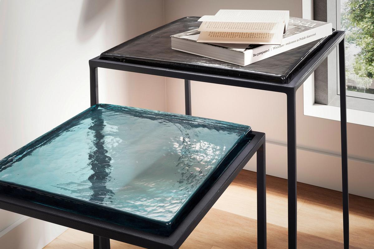 SATZTISCH WL7.130 - Blau/Schwarz, Design, Glas/Metall - MID.YOU