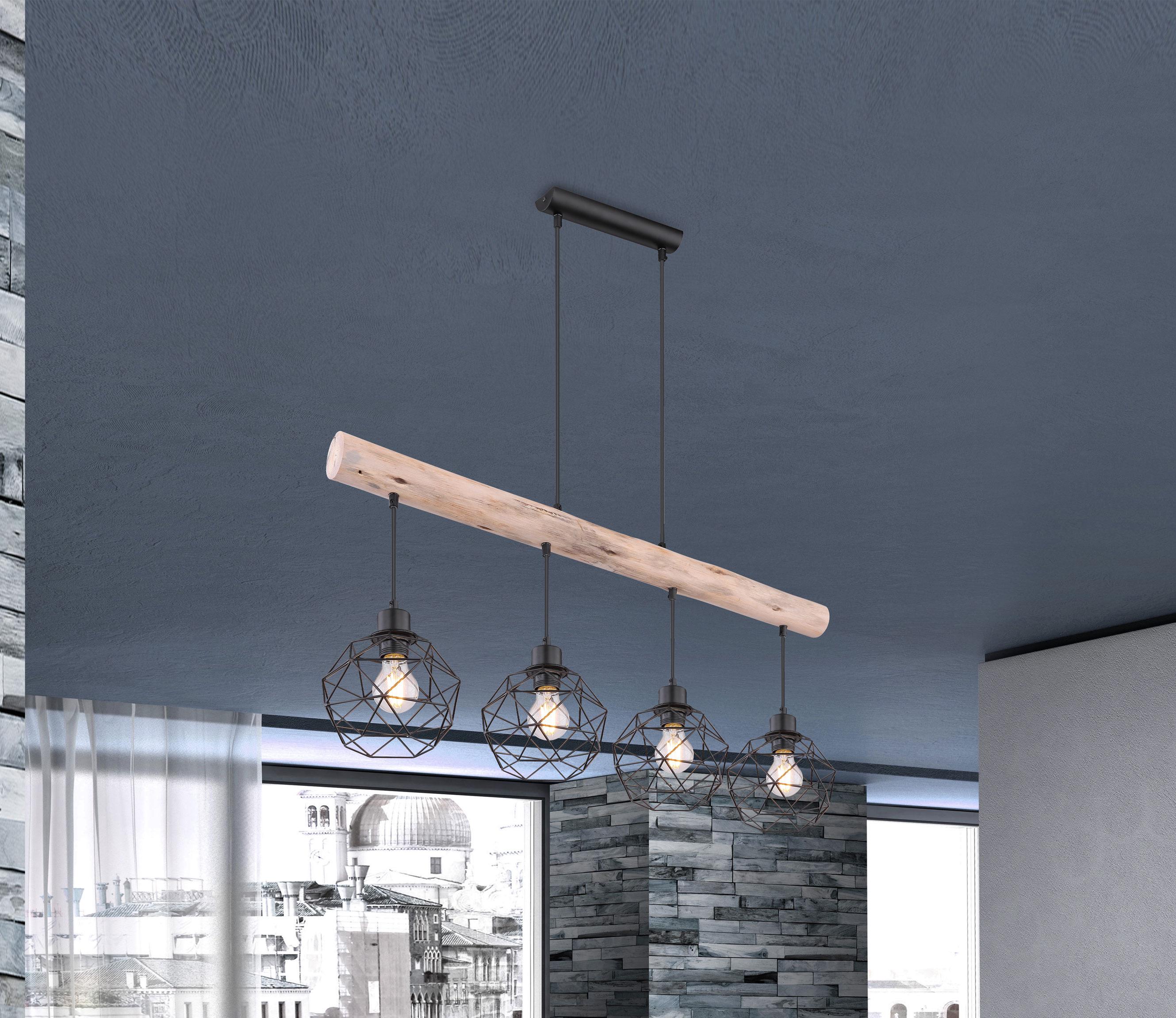 Hängeleuchte Theodor max. 60 Watt - Schwarz/Naturfarben, Natur, Holz/Metall (85/18cm) - Globo