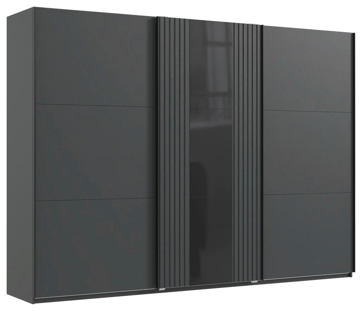 DULAP USI CULISANTE ATLANTA - grafit/negru, Modern, sticlă/material pe bază de lemn (300/216/65cm) - Premium Living