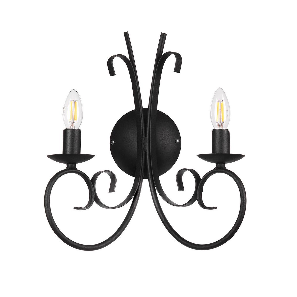 Wandleuchte Pompei Schwarz max. 6 Watt - Schwarz, KONVENTIONELL, Metall (35/38cm)
