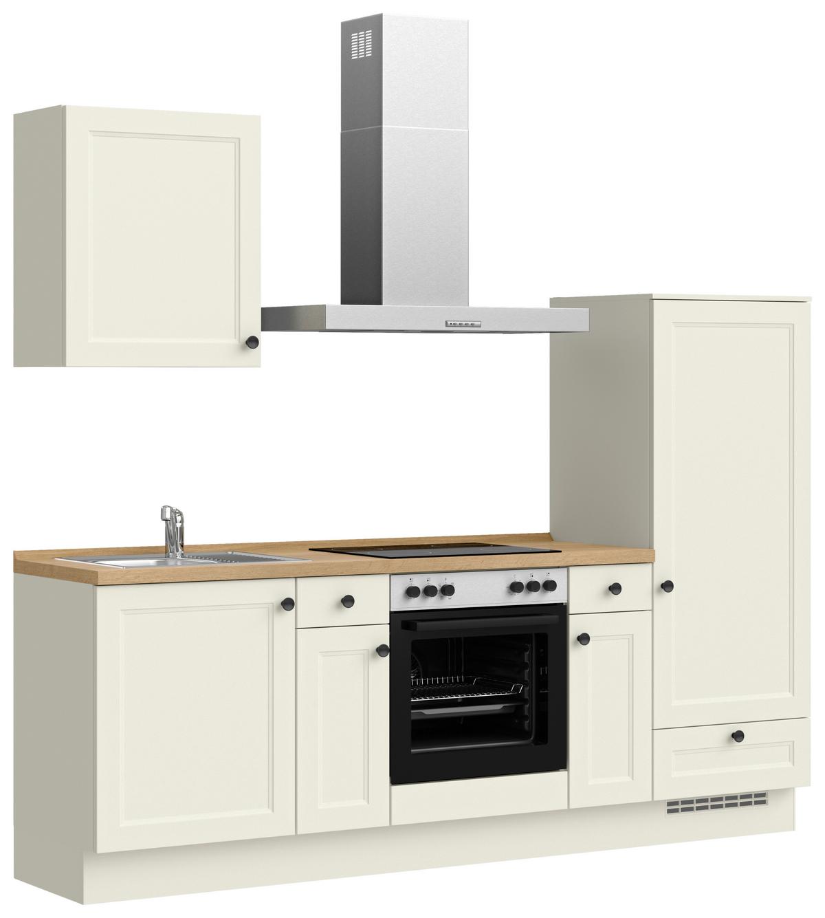 Küchenblock Cascada Low m. Geräten Weiß - Eichefarben/Schwarz, MODERN, Holzwerkstoff/Metall (240cm) - Nobilia