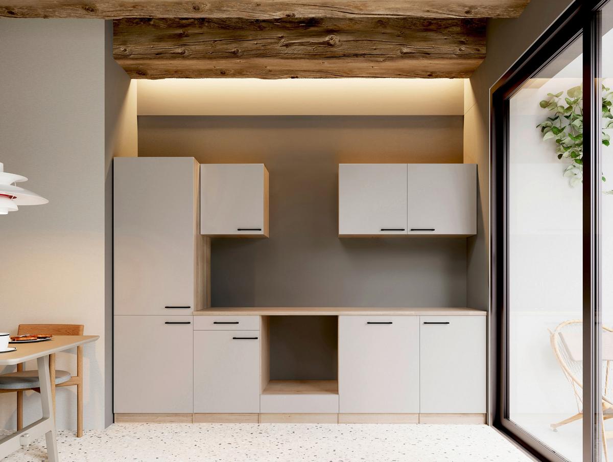 Küchenleerblock Merle o. Geräte Kaschmir - Kaschmir/Eichefarben, Trend, Holzwerkstoff/Metall (280cm) - Respekta