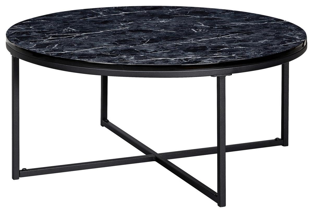 Couchtisch Marmoroptik ca. 80x36 cm Gestell Schwarz - Schwarz, KONVENTIONELL, Holzwerkstoff/Metall (80/80/36cm) - MID.YOU