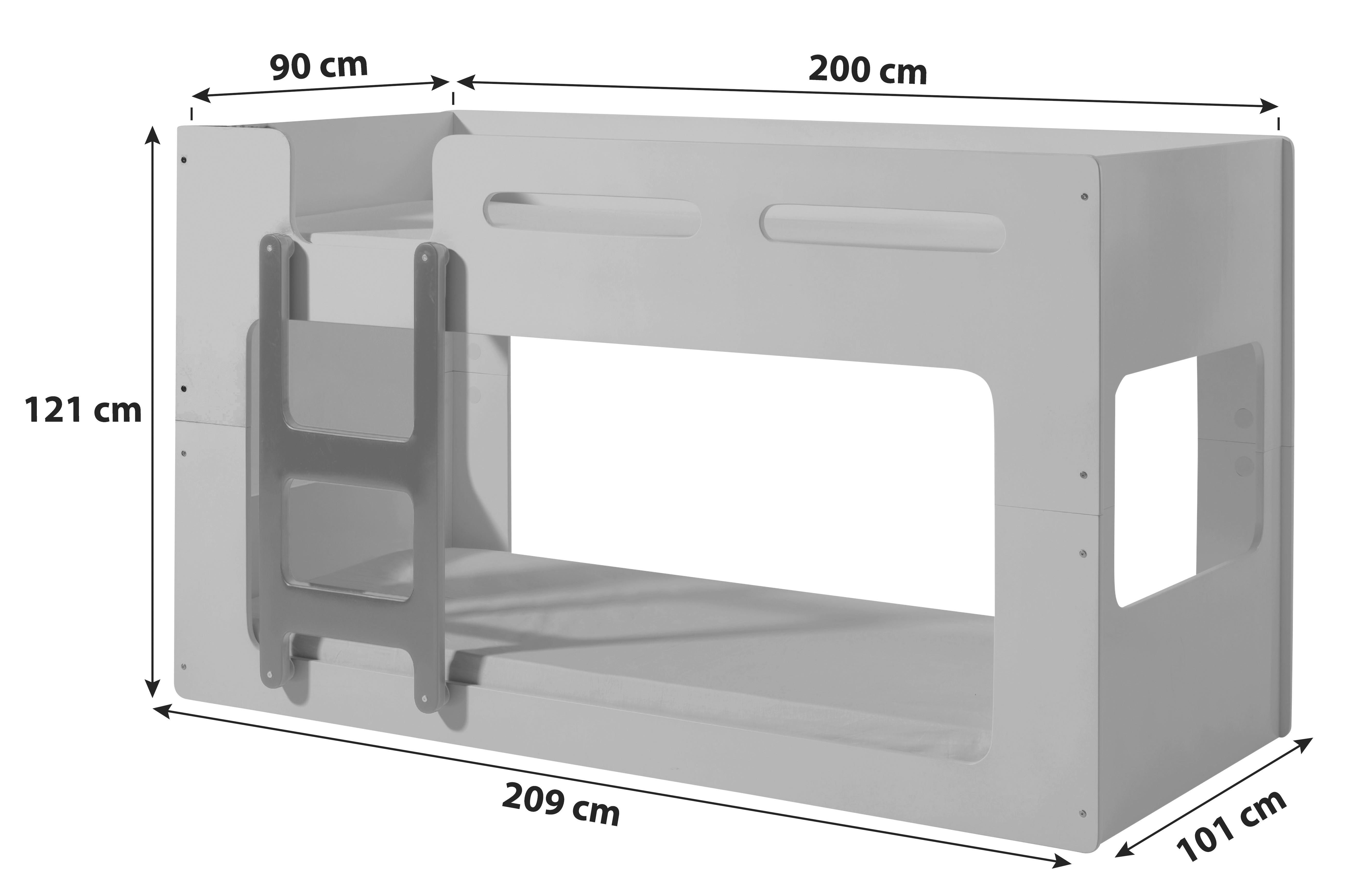Stockbett Luca inkl. Leiter Weiß ca. 90x200cm - Weiß, KONVENTIONELL, Holzwerkstoff (90/200cm) - Vipack