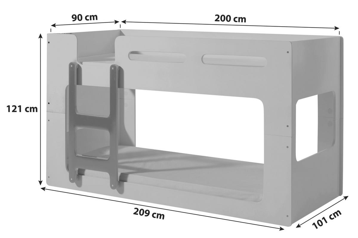 Stockbett Luca inkl. Leiter Weiß ca. 90x200cm - Weiß, KONVENTIONELL, Holzwerkstoff (90/200cm) - Vipack