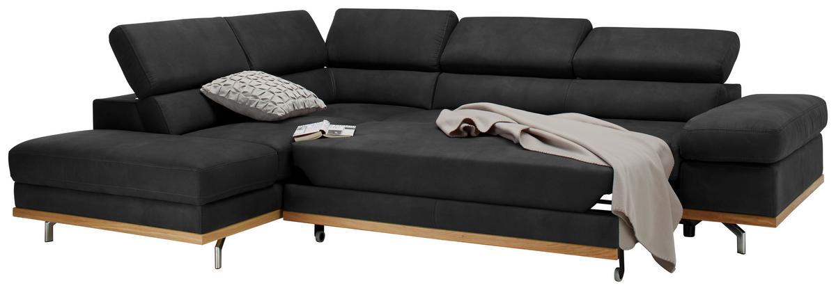 Wohnlandschaft Carmen in Schwarz mit Bettfunktion - Chromfarben/Schwarz, KONVENTIONELL, Holz/Textil (226/93/292cm) - Based