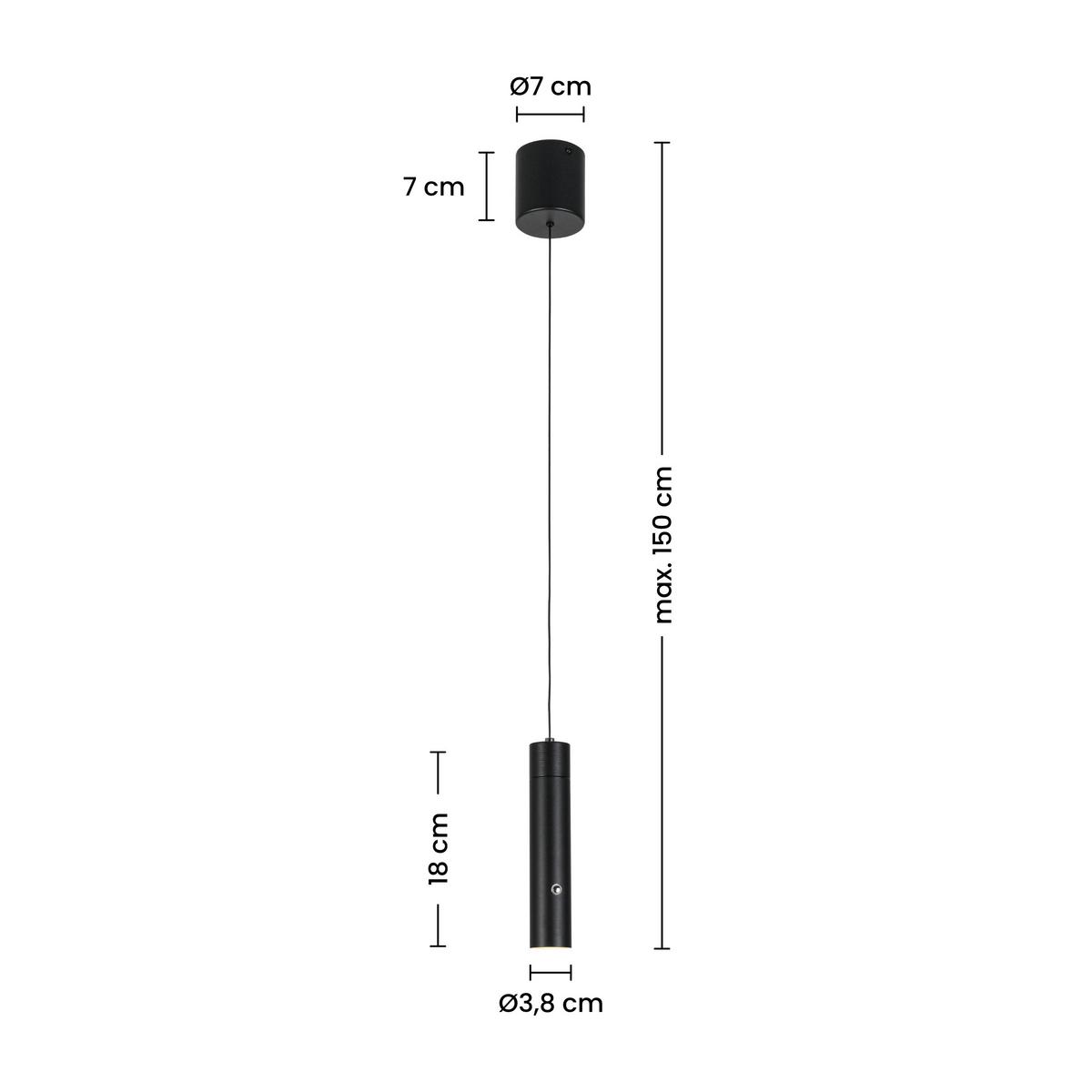 Viseča Svetilka Suso - črna, Moderno, kovina/umetna masa (3,8/3,8/150cm) - Mömax