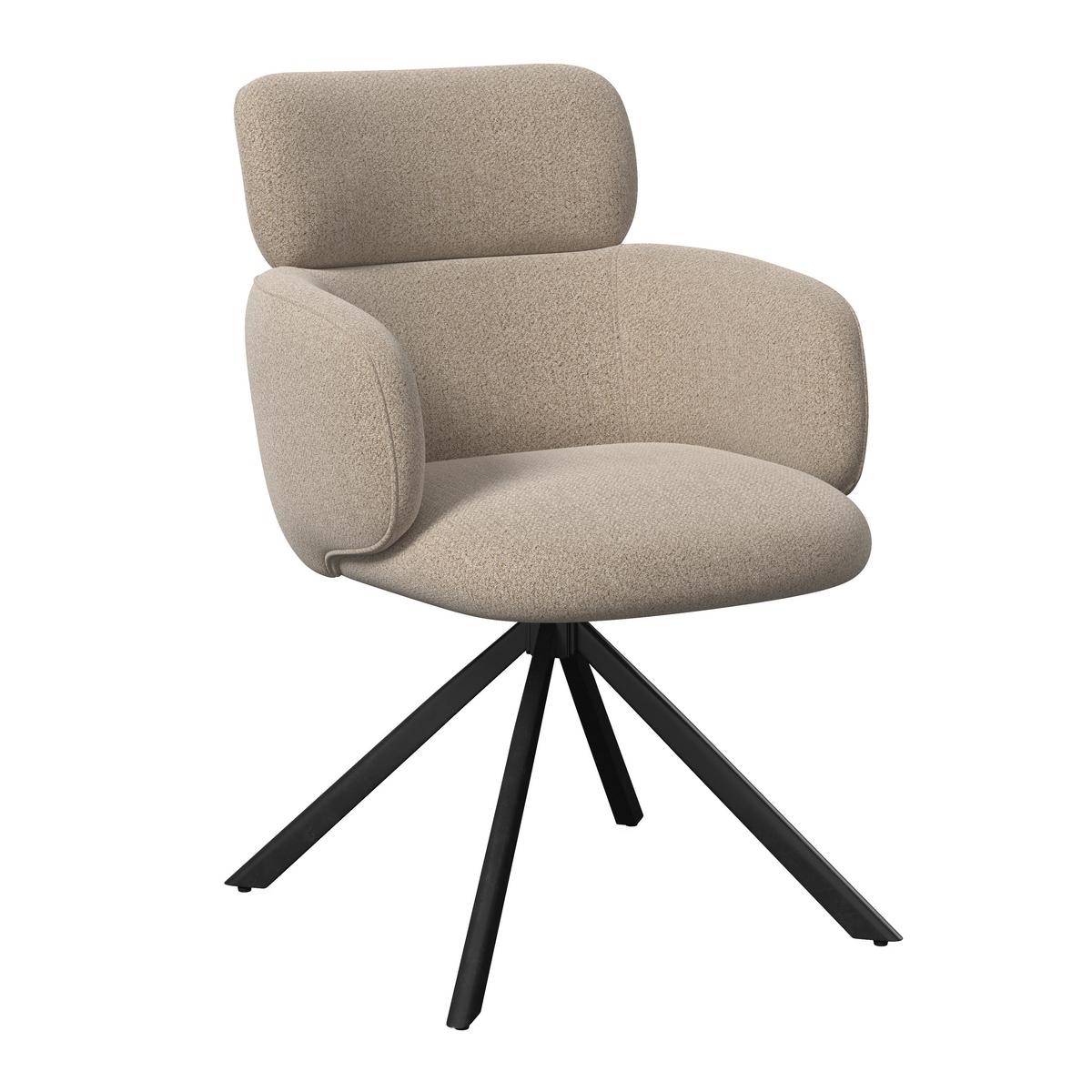 Armlehnstuhl Liora Braun Webstoff Drehbar Gepolstert - Schwarz/Braun, MODERN, Textil/Metall (57,5/84/61cm) - Bessagi Home