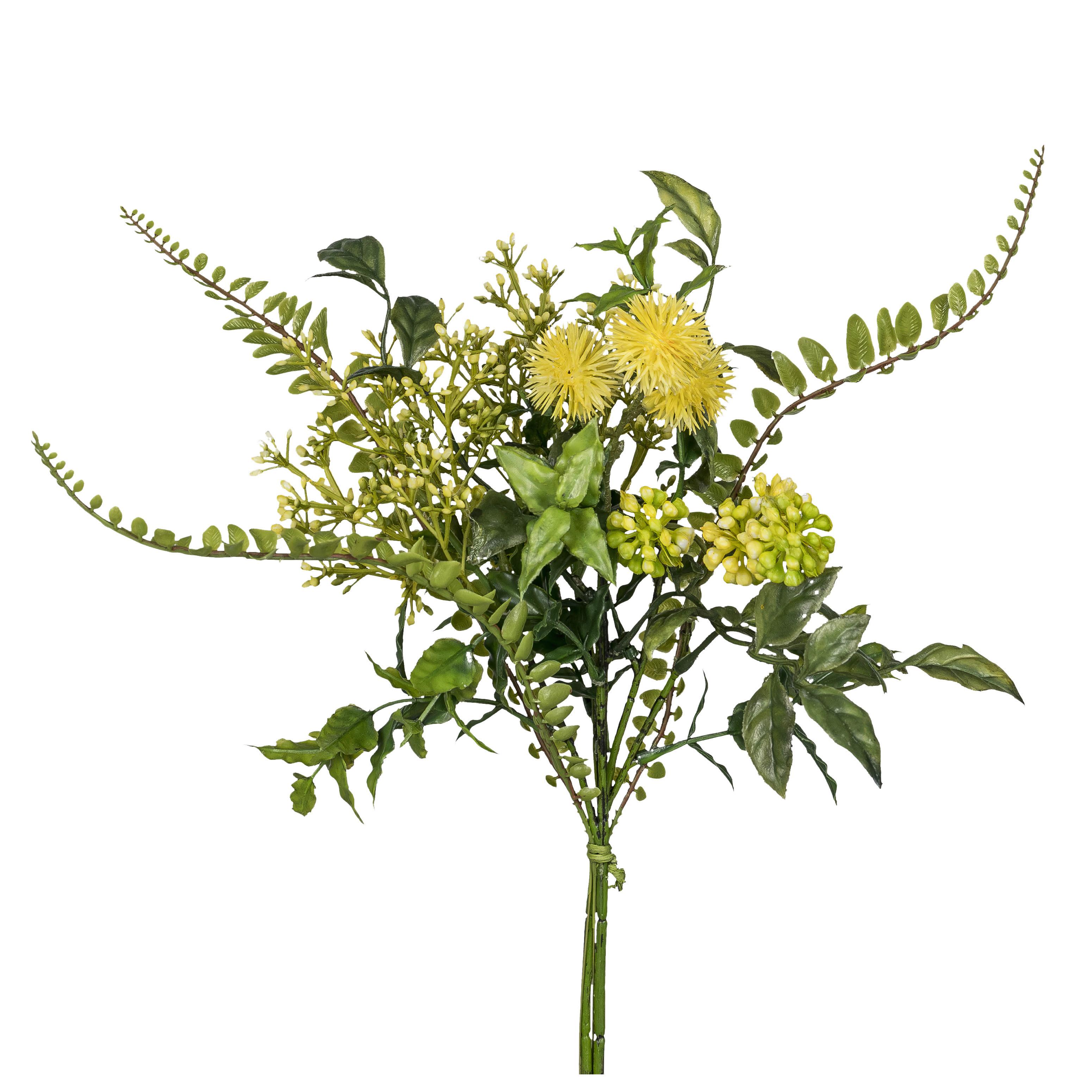 Dekozweig Mixstrauss I Gelb/Grün - Gelb/Grün, Konventionell, Kunststoff (35cm) - Mömax