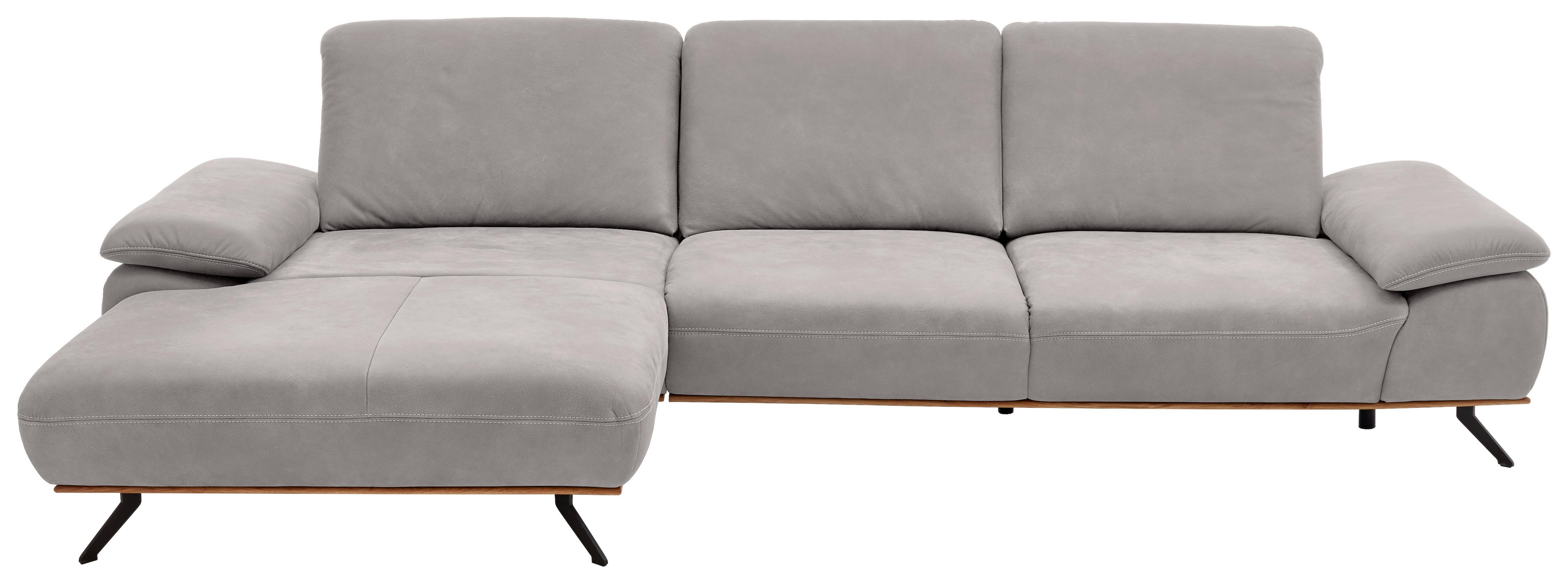 Wohnlandschaft Erling Hellgrau - Beige/Hellgrau, MODERN, Leder/Metall (187/89/322cm) - Premium Living