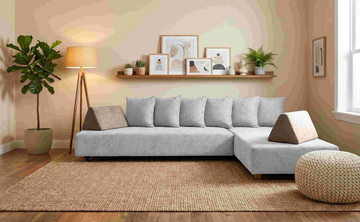 Boxspring Kanapéágy Bloom - krémszínű/barna, Modern, műanyag/faalapú anyag (292/79/215cm)