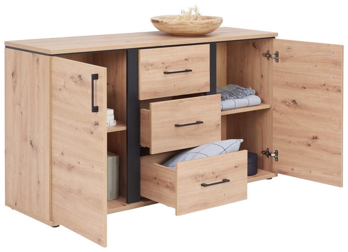 Comodă cu uși NATURE NATK 01 - culoare lemn stejar, Konventionell, material pe bază de lemn (145/84/42cm)