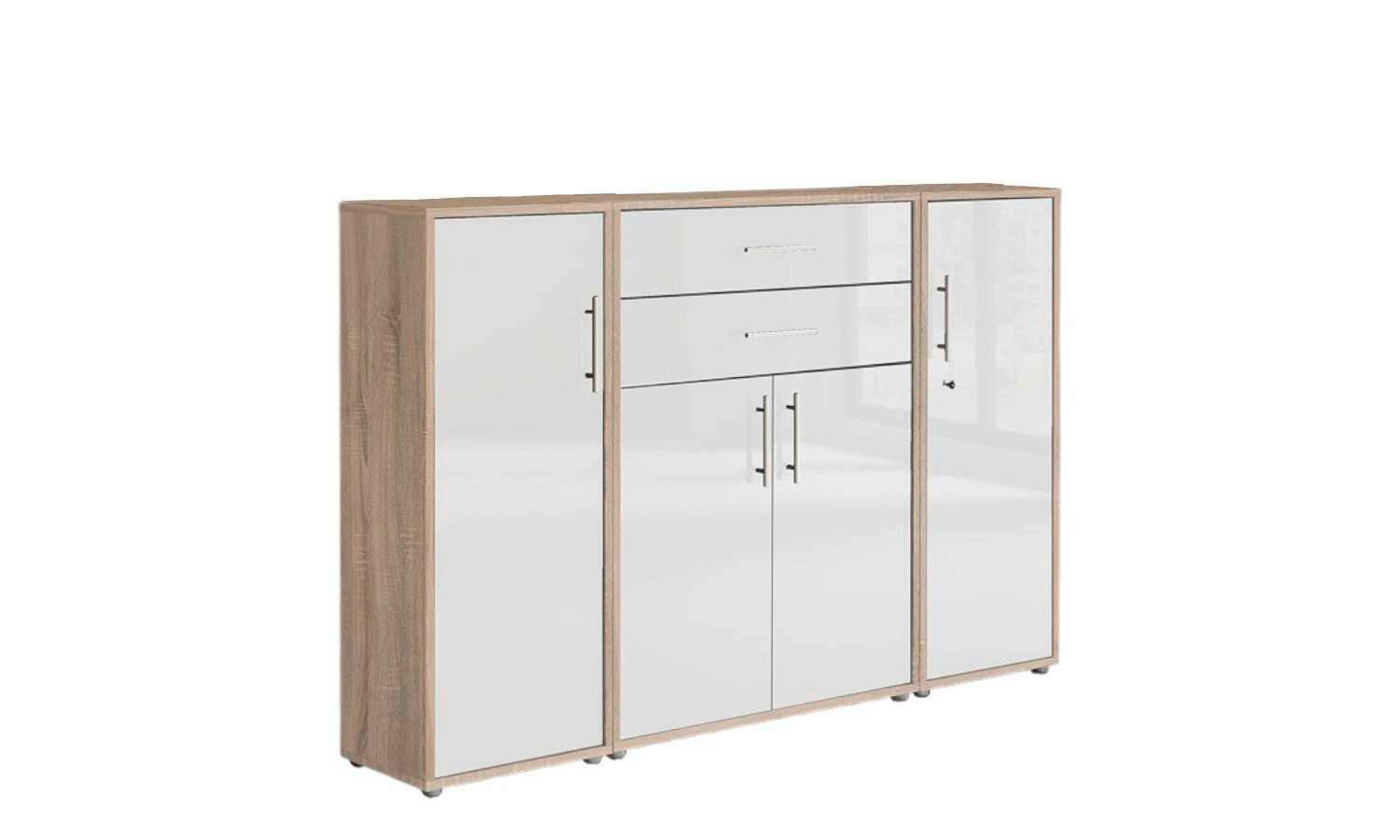 Aktenschrank Office Edition Sw Set 16 Sonoma Eiche/Weiß - Weiß Hochglanz/Sonoma Eiche, MODERN, Holzwerkstoff (172,6/113,6/33cm) - MID.YOU