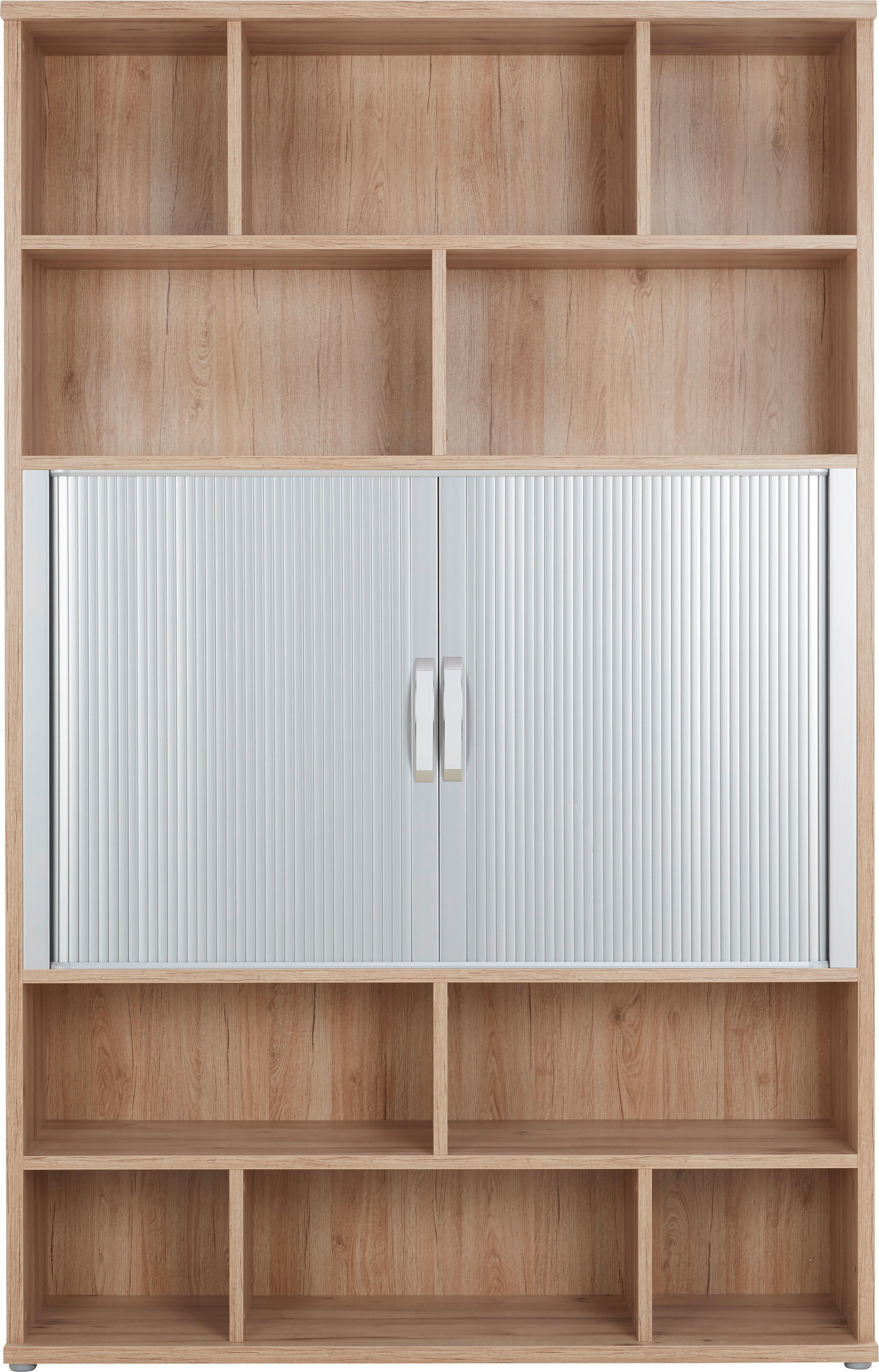 Regalkombination Eichefarben - Edelstahlfarben/Eichefarben, MODERN, Glas/Holzwerkstoff (140/217/40cm) - Premium Living