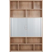 Regalkombination Eichefarben - Edelstahlfarben/Eichefarben, MODERN, Glas/Holzwerkstoff (140/217/40cm) - Premium Living