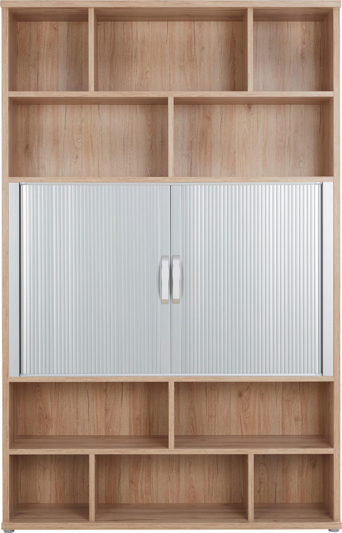 Regalkombination Eichefarben - Edelstahlfarben/Eichefarben, MODERN, Glas/Holzwerkstoff (140/217/40cm) - Premium Living