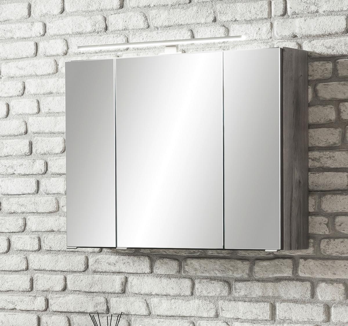 Spiegelschrank Stockholm mit LED 3-türig ca. 80x64x20 cm - Eichefarben/Alufarben, KONVENTIONELL, Glas/Holzwerkstoff (80/64/20cm) - Held