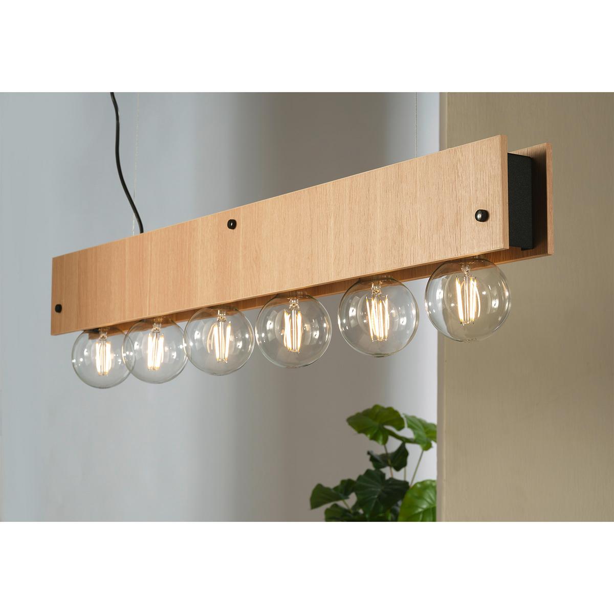 Hängeleuchte Argo Schwarz/Eiche max. 22 Watt - Eichefarben/Schwarz, Natur, Metall (100/9/150cm)