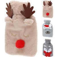 Sticlă pentru apă fierbinte cca. 0,85L Cozy - maro/alb, Basics, textil (15/26cm)