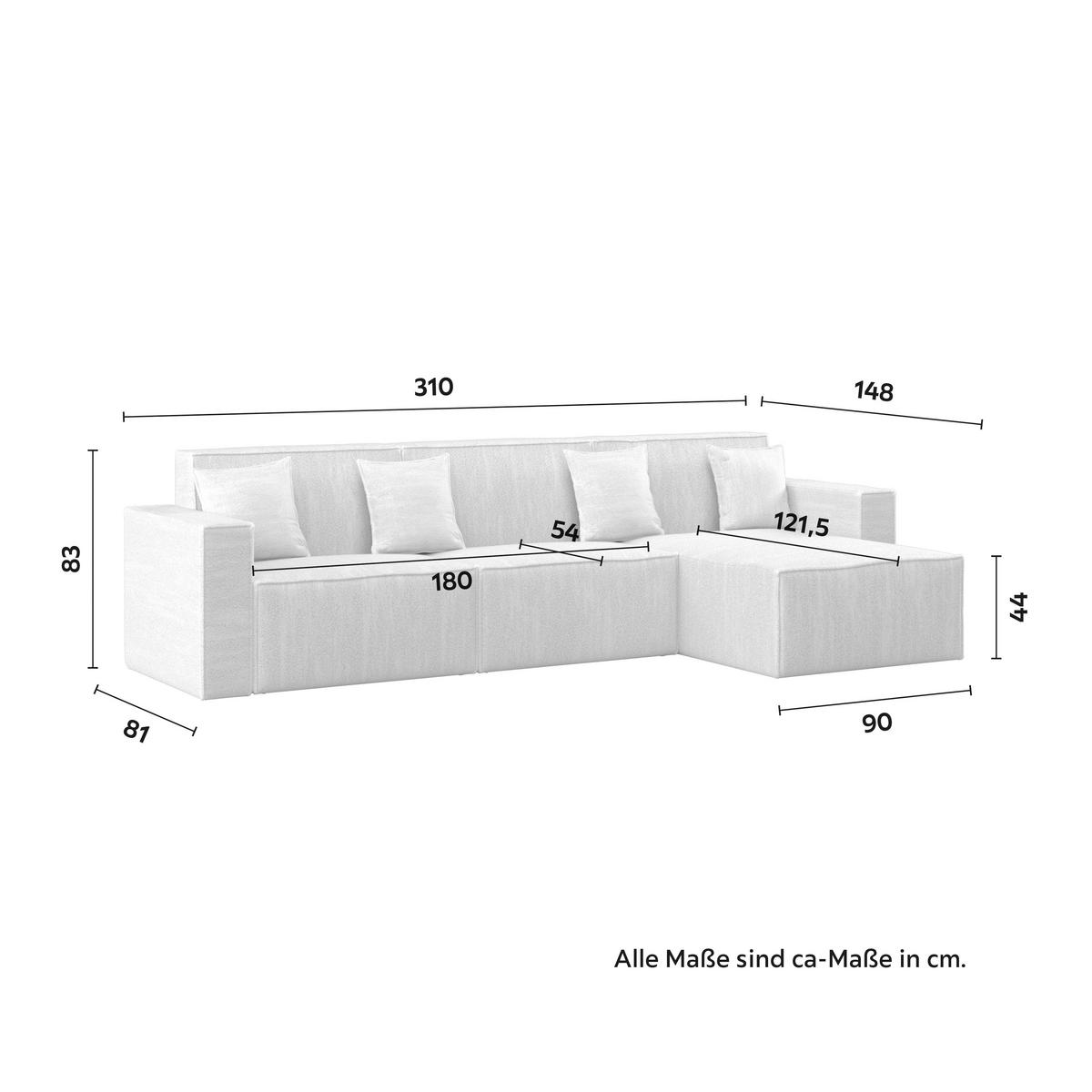 Wohnlandschaft Milo Bouclé Weiß - Schwarz/Naturfarben, MODERN, Holz/Holzwerkstoff (310/83/148cm) - Bessagi Home