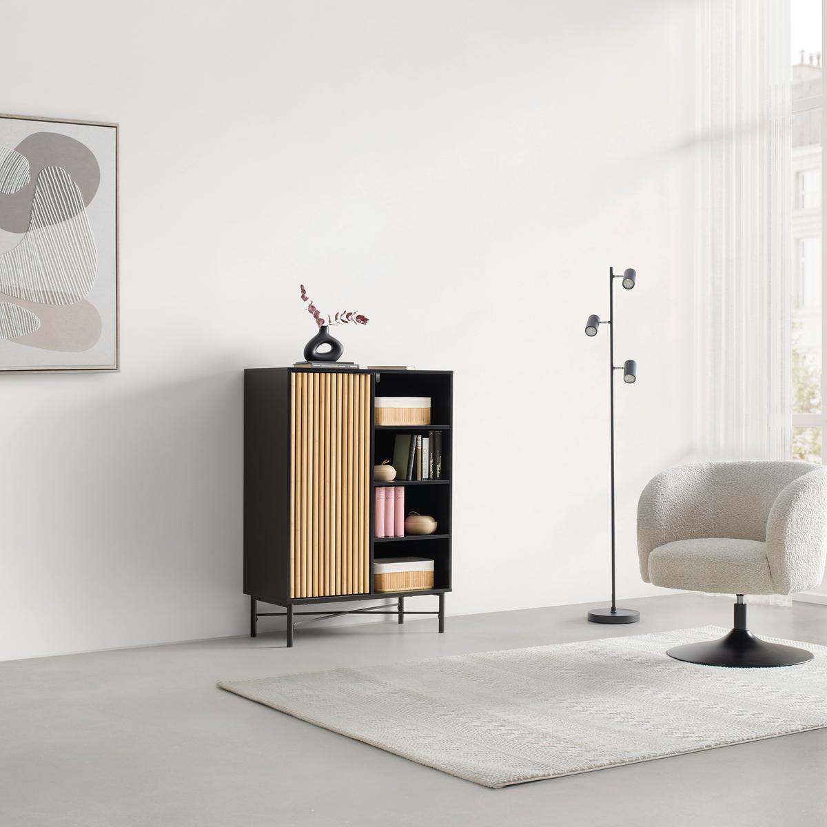 Komód Madrid - natúr színű/fekete, Modern, faalapú anyag/fém (80/114/40cm) - Mömax