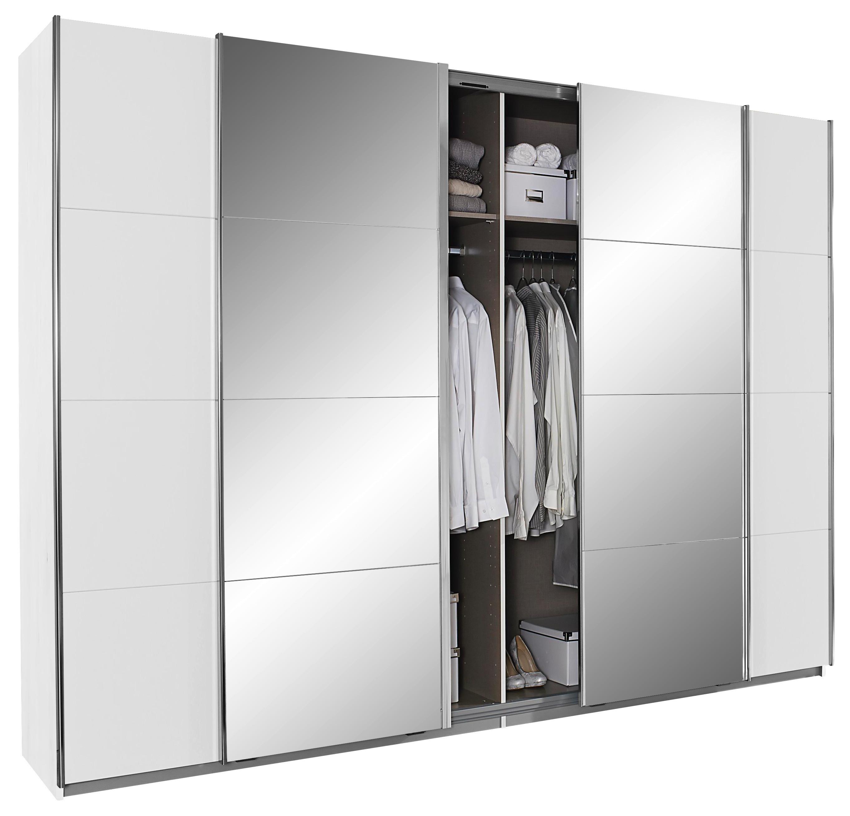 Schwebetürenschrank Syncrono in Weiß ca. 361x211x62cm - Silberfarben/Weiß, KONVENTIONELL, Holzwerkstoff/Metall (361/211/62cm) - Mömax